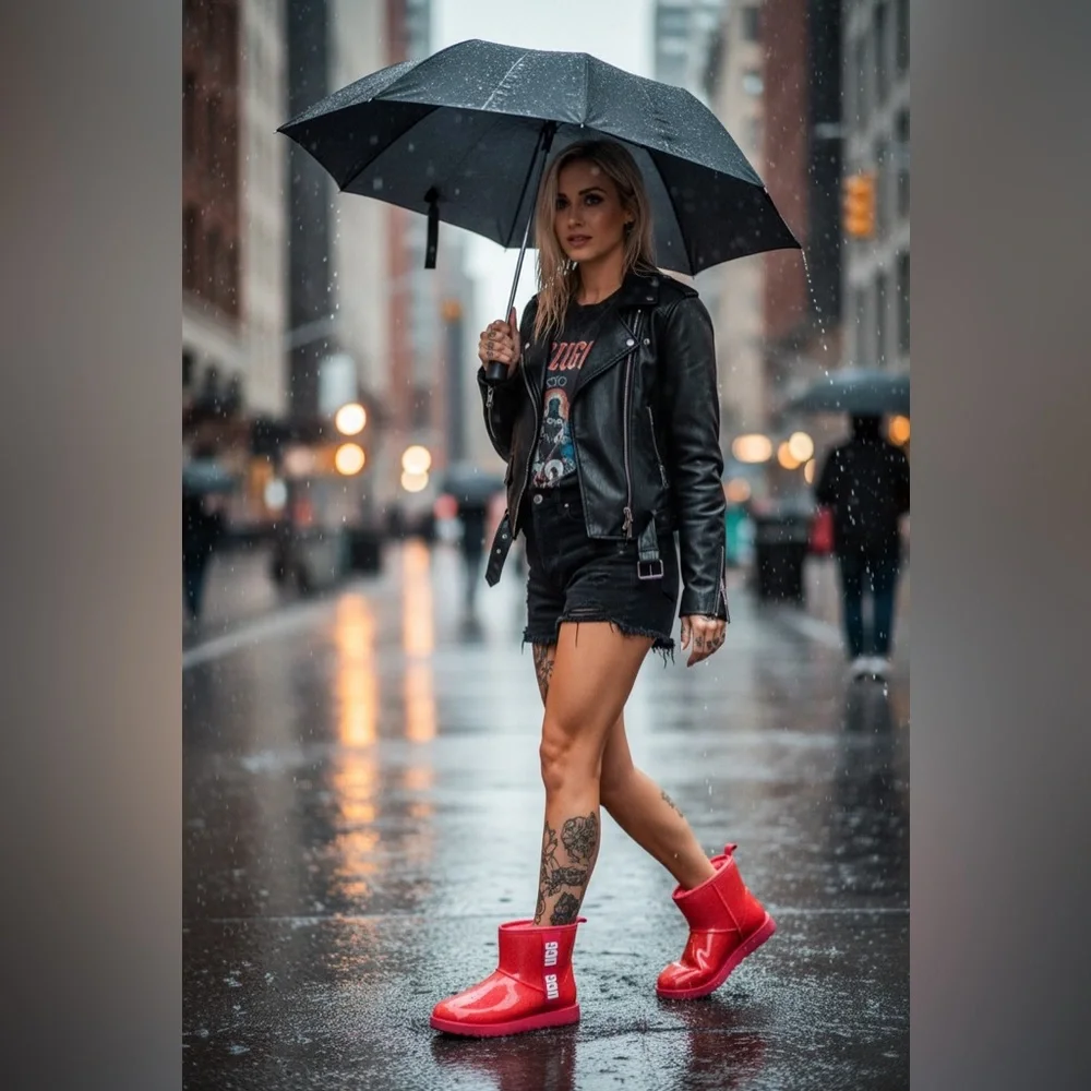 UGG Women's Classic Clear And Red Short Waterproof Boots Size 9 - Picture 2 of 15